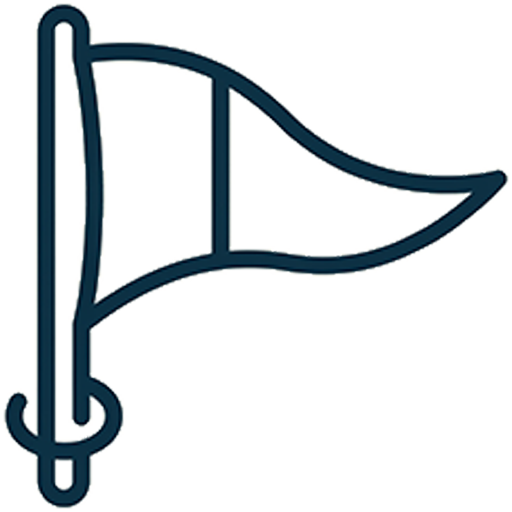 A simple dark blue line drawing of a flag on a pole, shown on a plain white background.