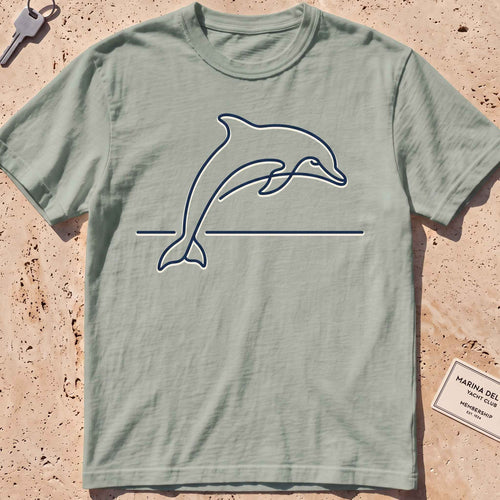Bay heavyweight tee with a single-line arcing dolphin graphic.