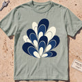 bay heavyweight tee with a flat-geometric blue mussel cluster graphic.
