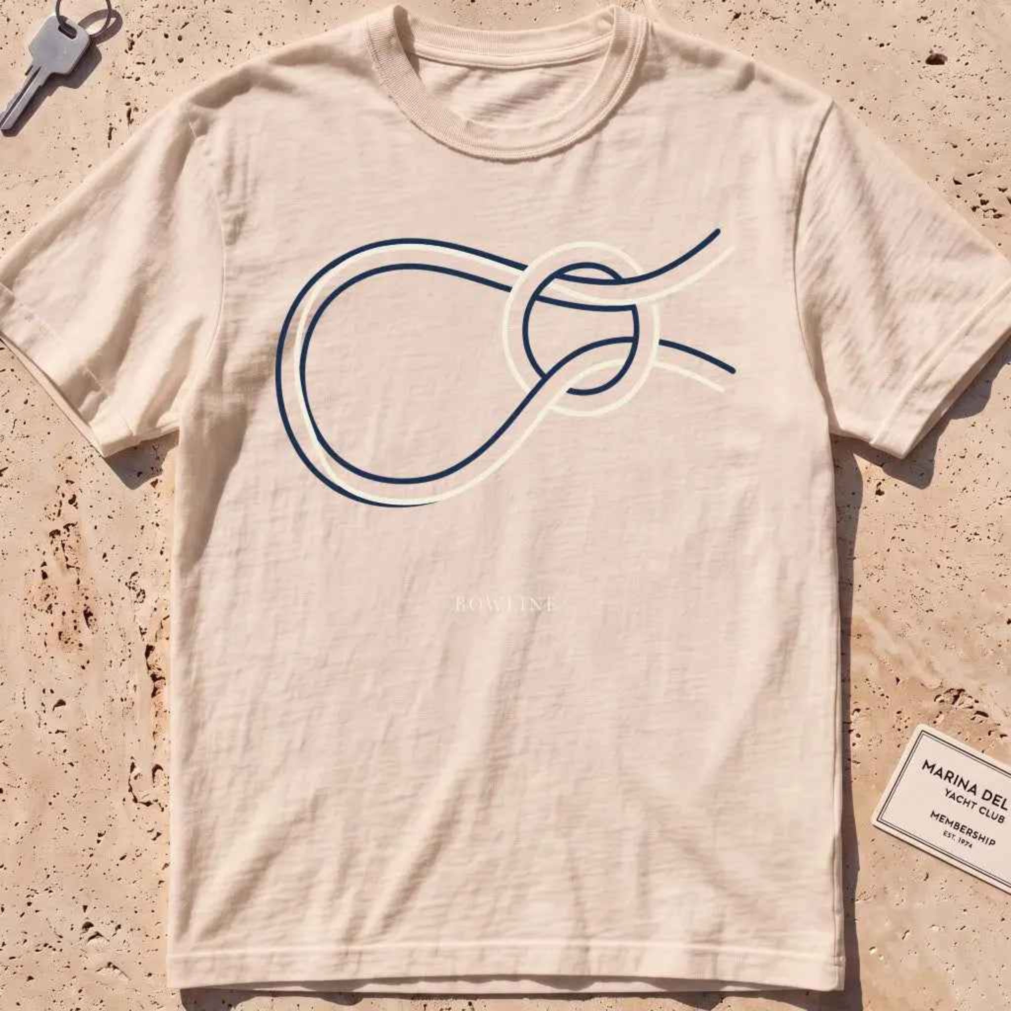 Ivory heavyweight tee with a single continuous-line bowline knot graphic.