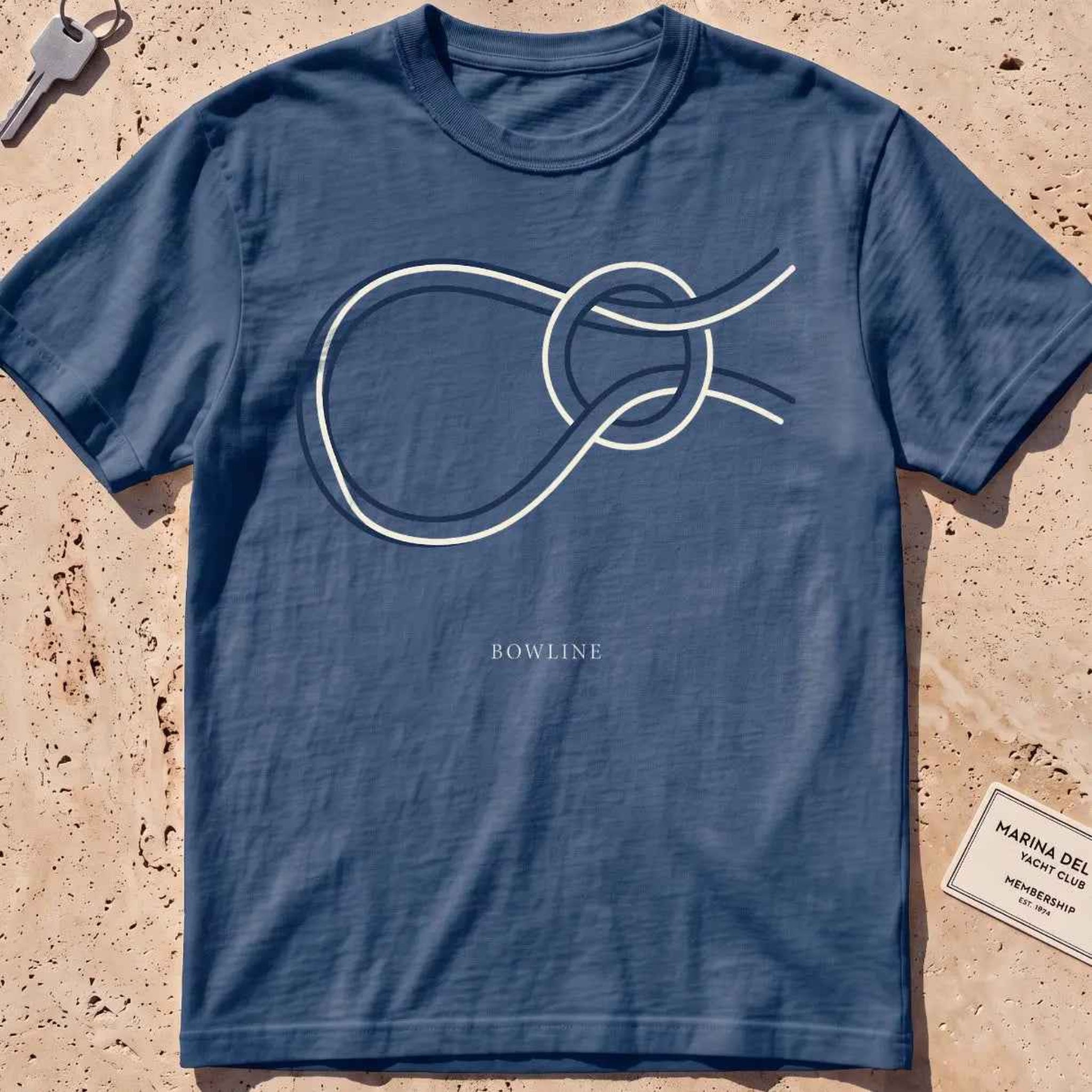 Midnight heavyweight tee with a single continuous-line bowline knot graphic.
