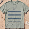 bay heavyweight tee with a Breton-stripe patch and a small seabird graphic.