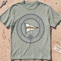 Bay heavyweight tee with a bold yacht-club burgee crest graphic.
