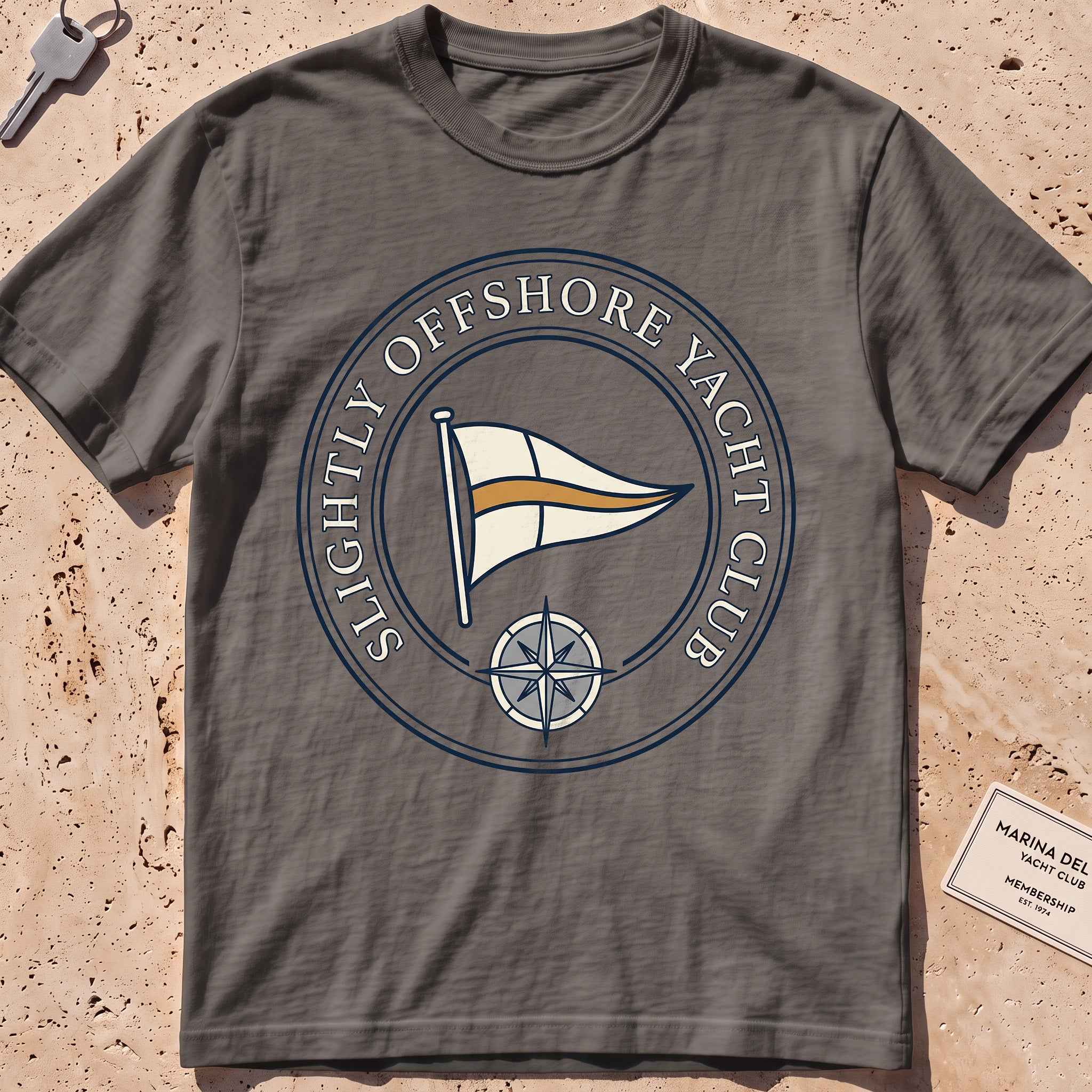 Pepper heavyweight tee with a bold yacht-club burgee crest graphic.