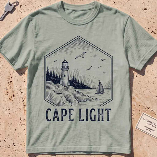Bay heavyweight tee with an etched vintage lighthouse badge graphic.