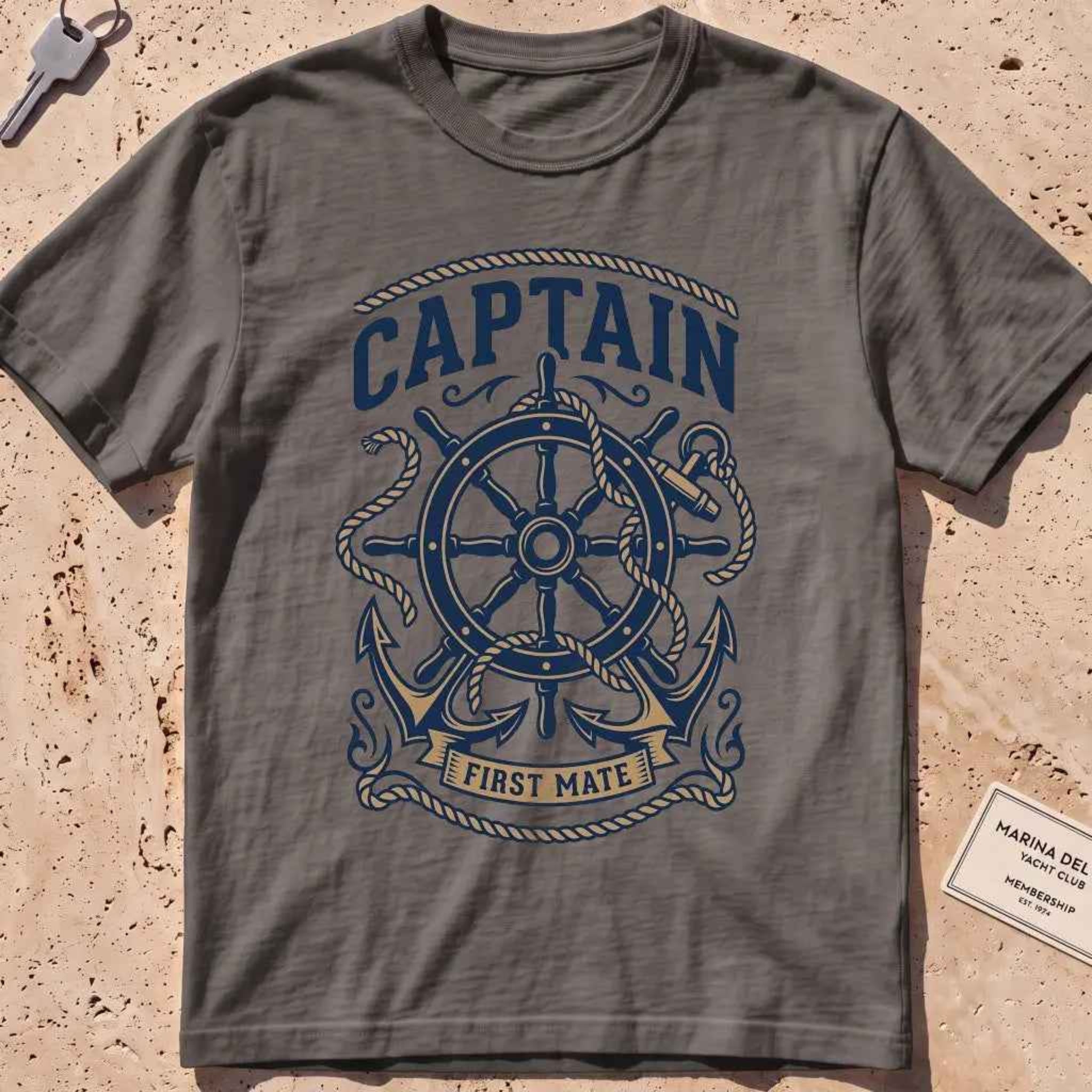 Pepper heavyweight tee with a ship's wheel, anchor and rope nautical graphic