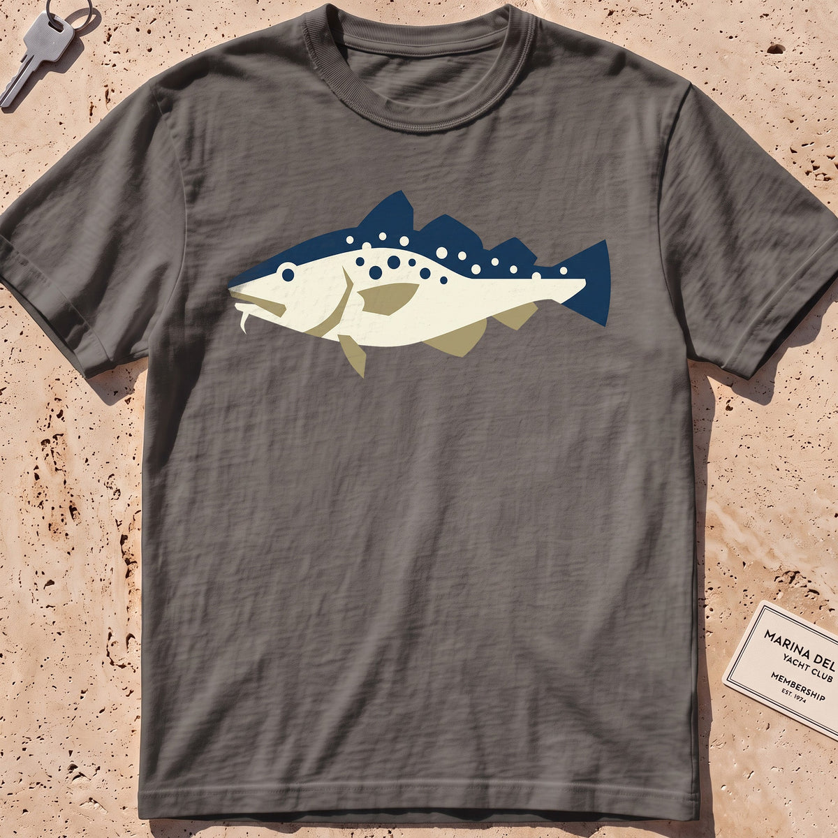 pepper heavyweight tee with a flat-geometric Atlantic cod graphic.