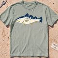 bay heavyweight tee with a flat-geometric Atlantic cod graphic.