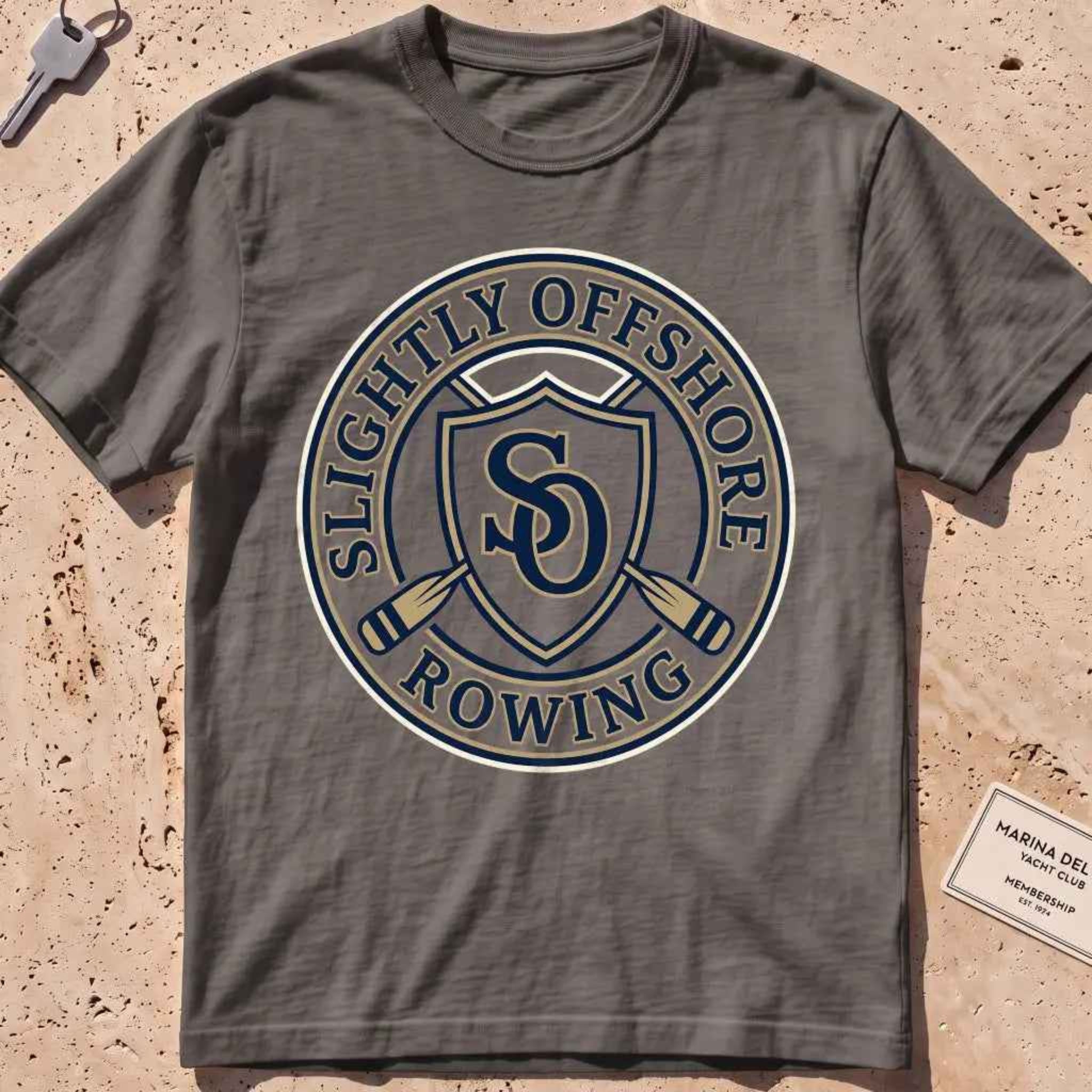 pepper heavyweight tee with an SO shield and crossed oars crest graphic.