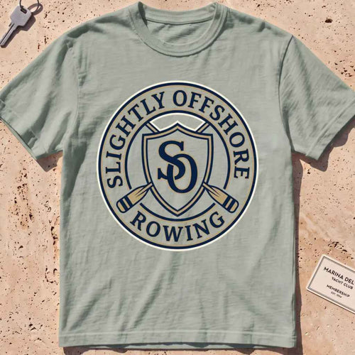 bay heavyweight tee with an SO shield and crossed oars crest graphic.