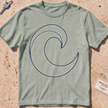 Bay heavyweight tee with a single-line breaking wave curl graphic.