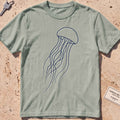 bay heavyweight tee with a single-line drifting jellyfish graphic.
