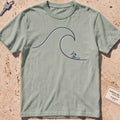 bay heavyweight tee with a single-line surfer dropping into a wave graphic.