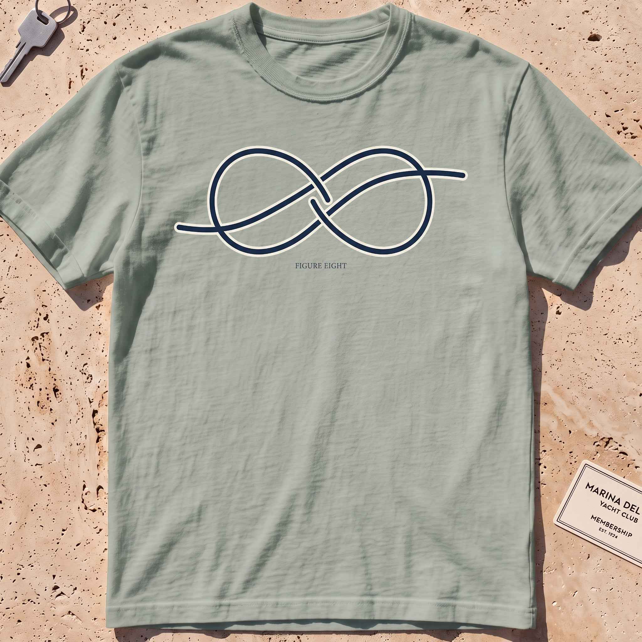 bay heavyweight tee with a single-line figure-eight knot graphic.
