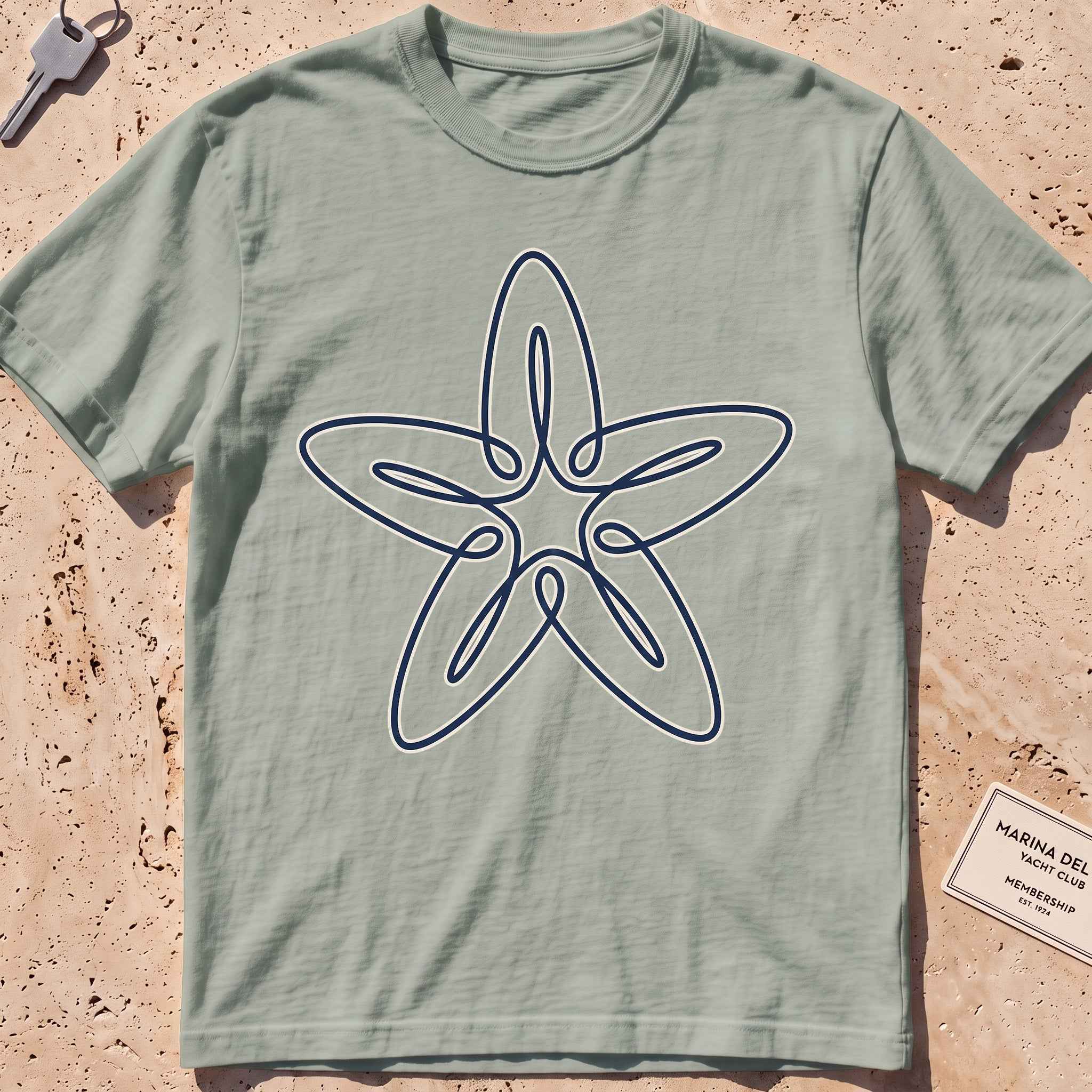 bay heavyweight tee with a single-line five-armed starfish graphic.