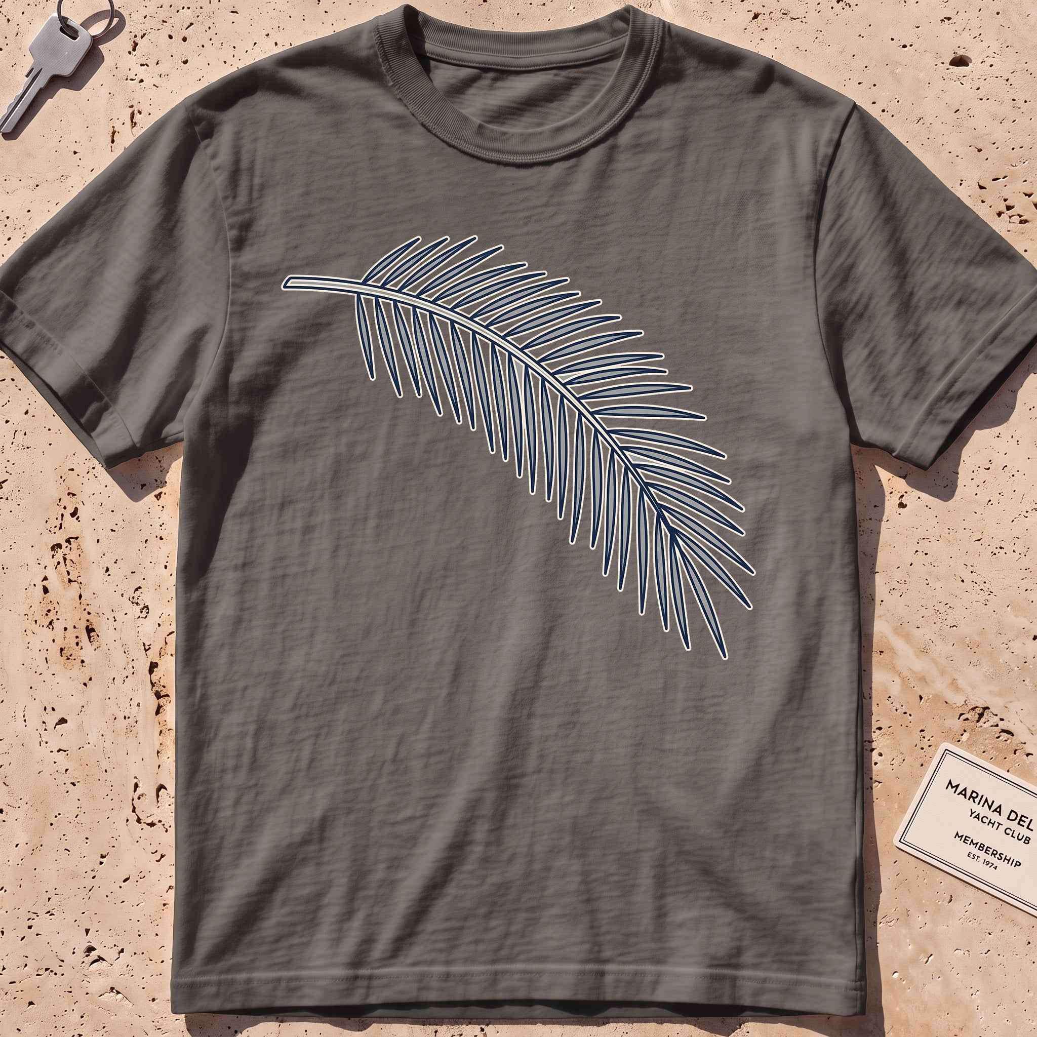 pepper heavyweight tee with a single-line palm frond graphic.