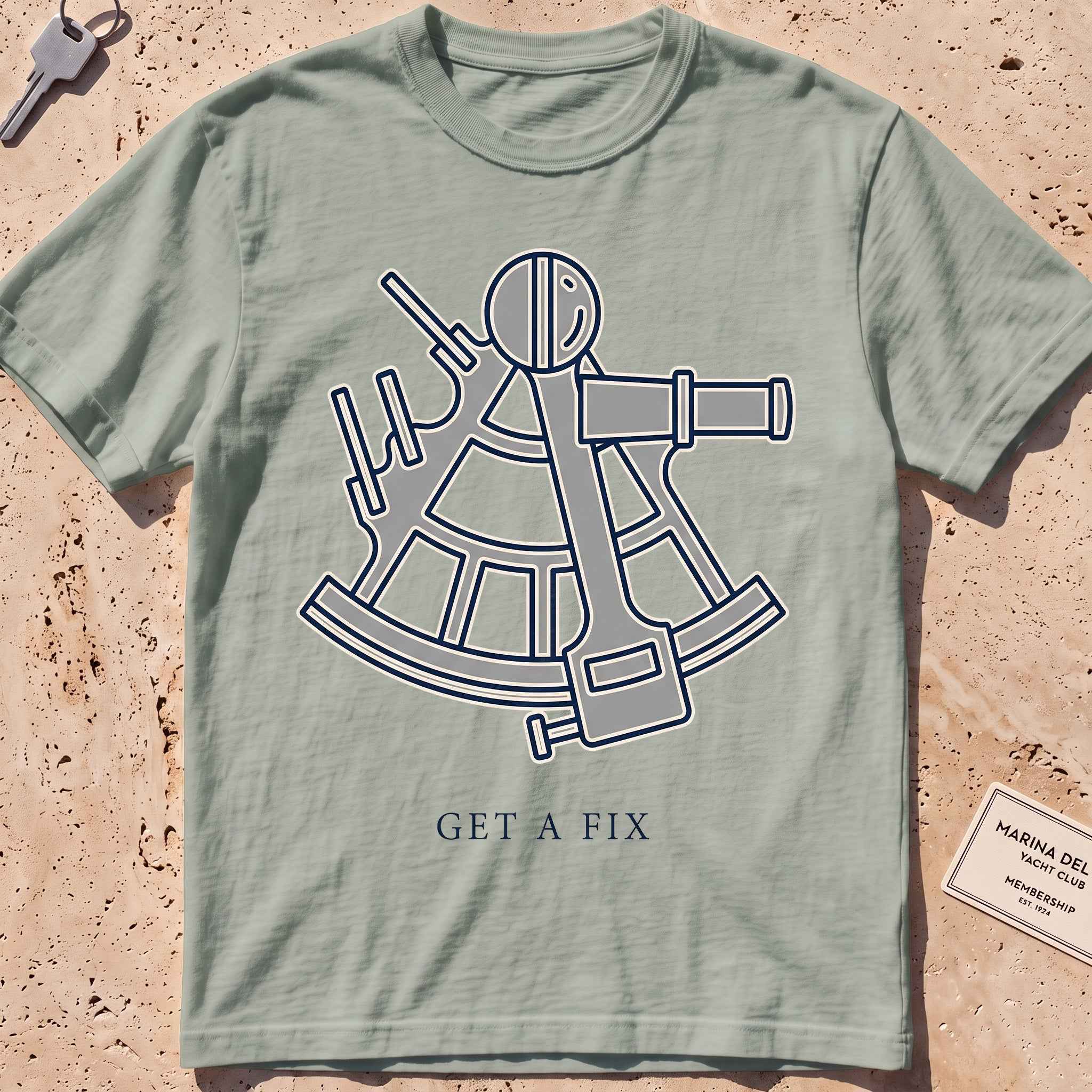 bay heavyweight tee with a minimal sextant "Get a Fix" graphic.