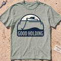 bay heavyweight tee with a boat and anchor-rode "Good Holding" badge.