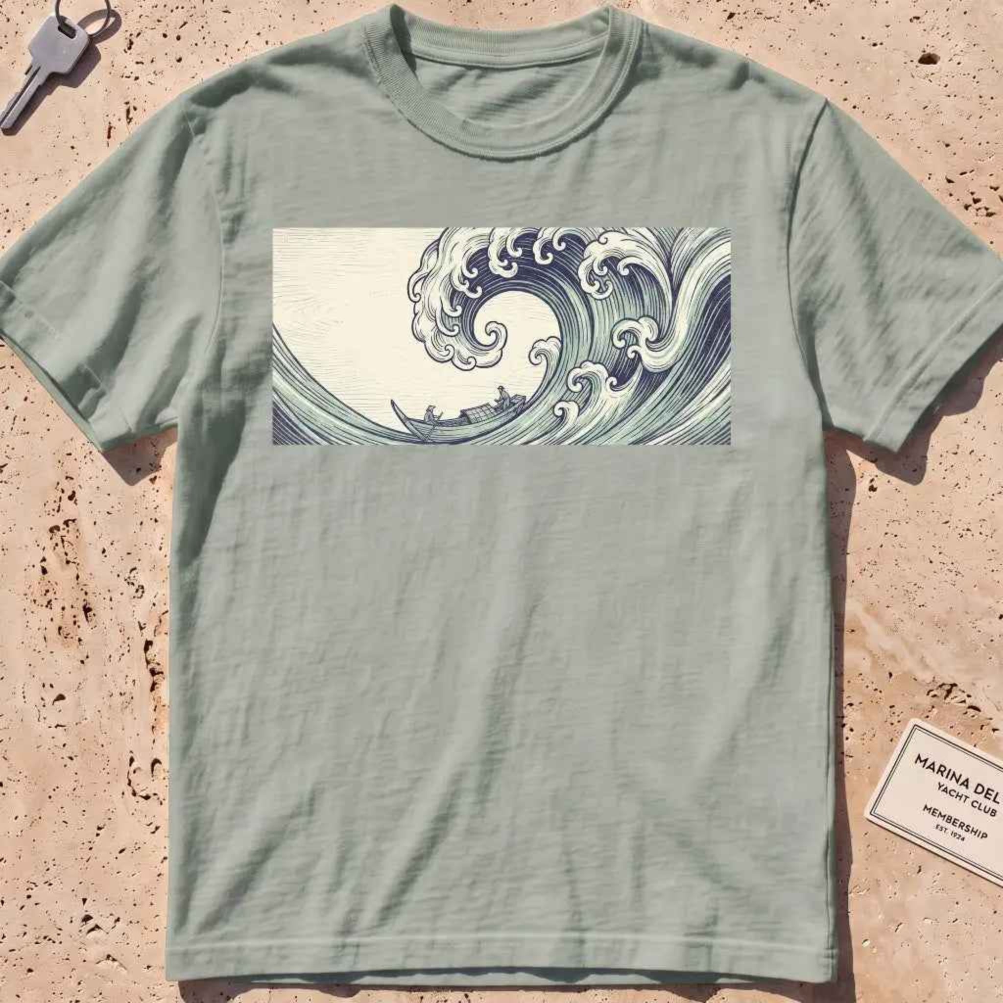 bay heavyweight tee with a cresting great-wave and small boat graphic.