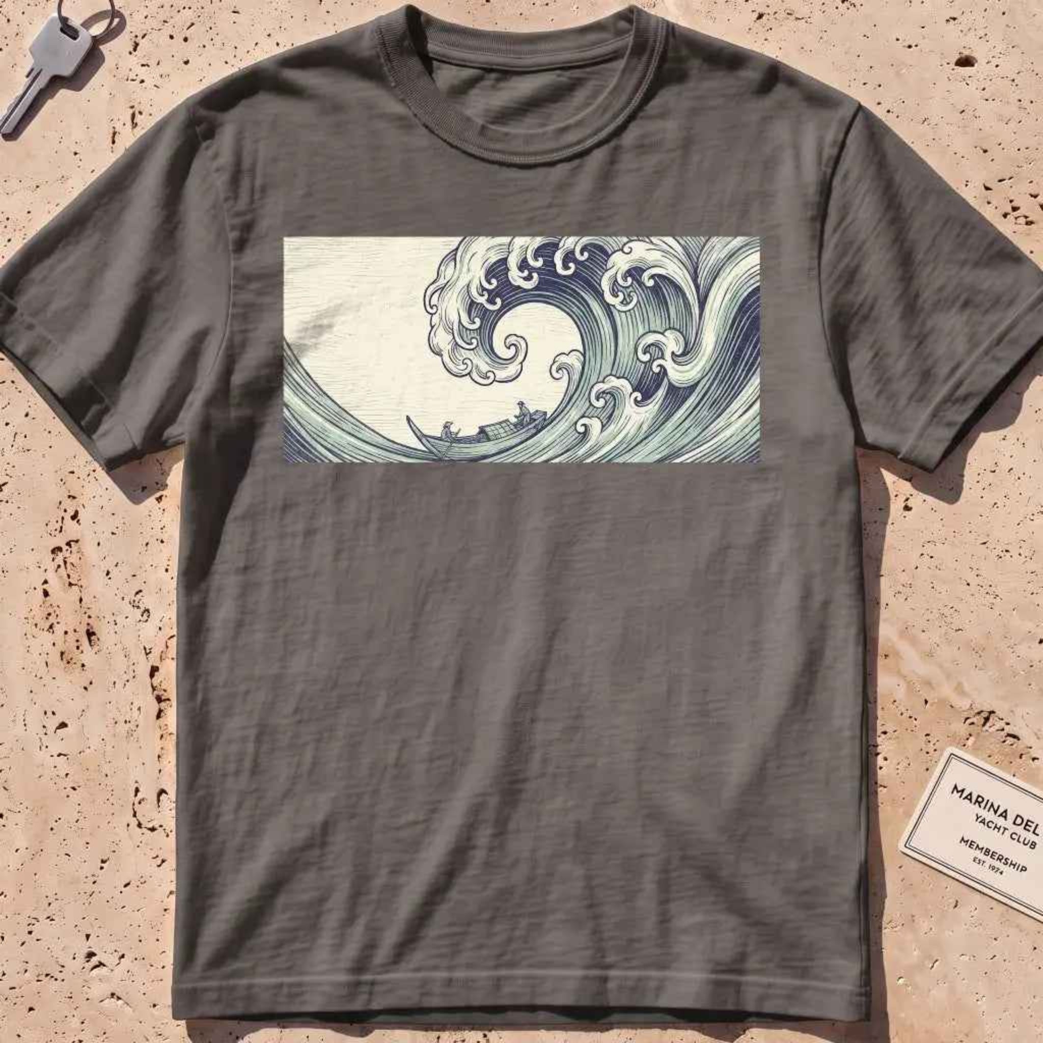 pepper heavyweight tee with a cresting great-wave and small boat graphic.