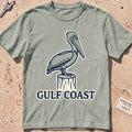 bay heavyweight tee with a pelican perched on a dock piling graphic.