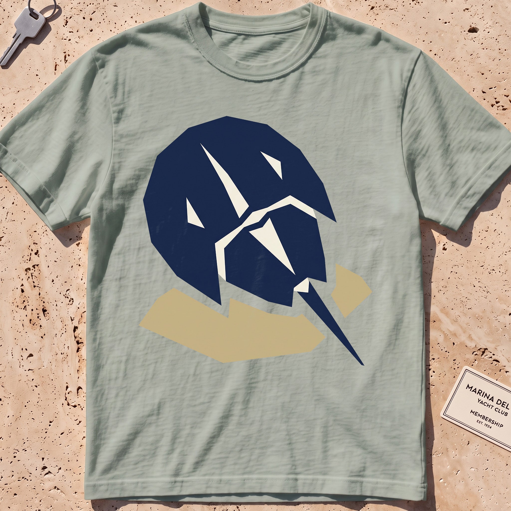 bay heavyweight tee with a flat-geometric horseshoe crab graphic.