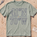 bay heavyweight tee with bold nautical coordinates graphic.