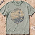 bay heavyweight tee with an engraved lighthouse badge and "Steady On" motto.