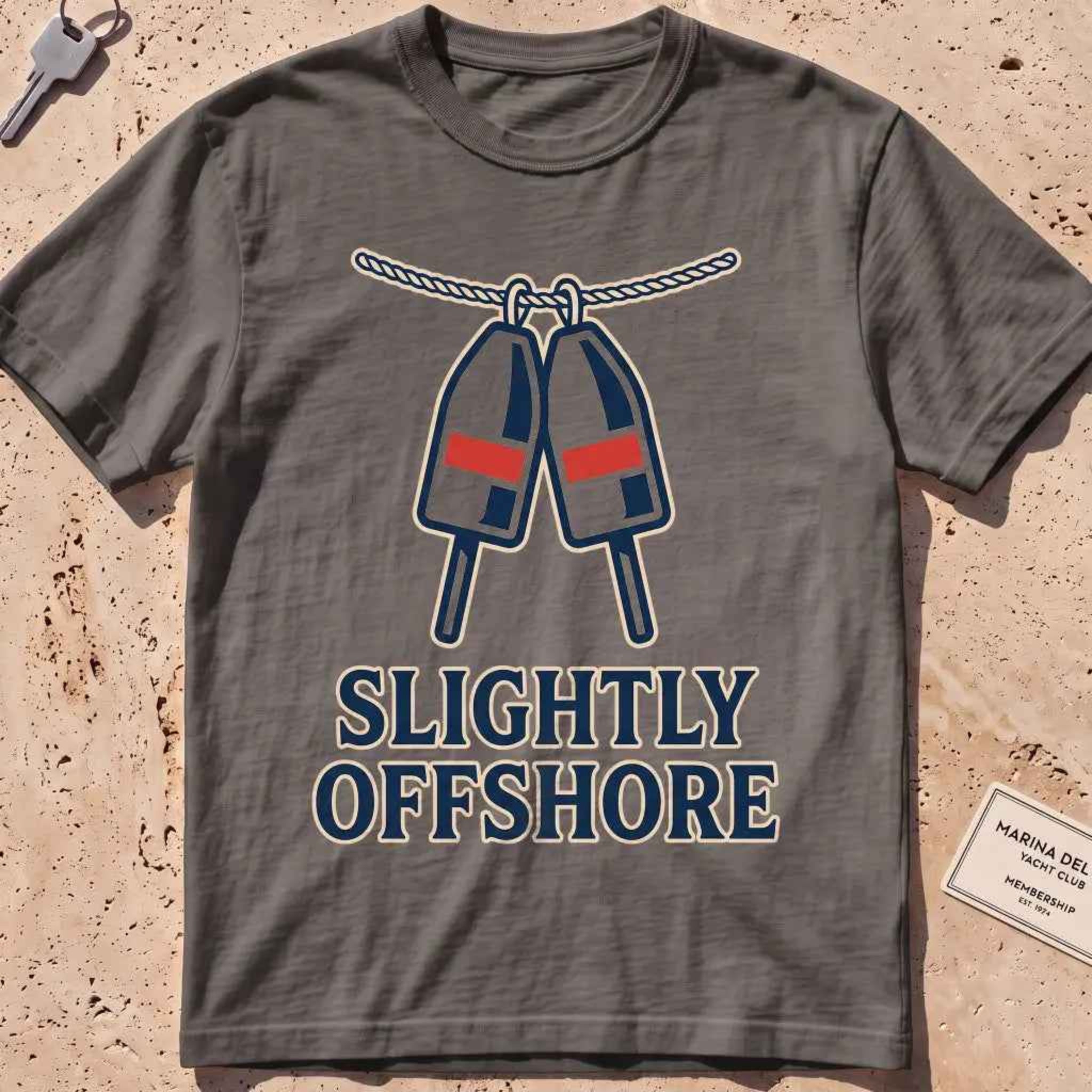 pepper heavyweight tee with a pair of red-accented lobster buoys graphic.