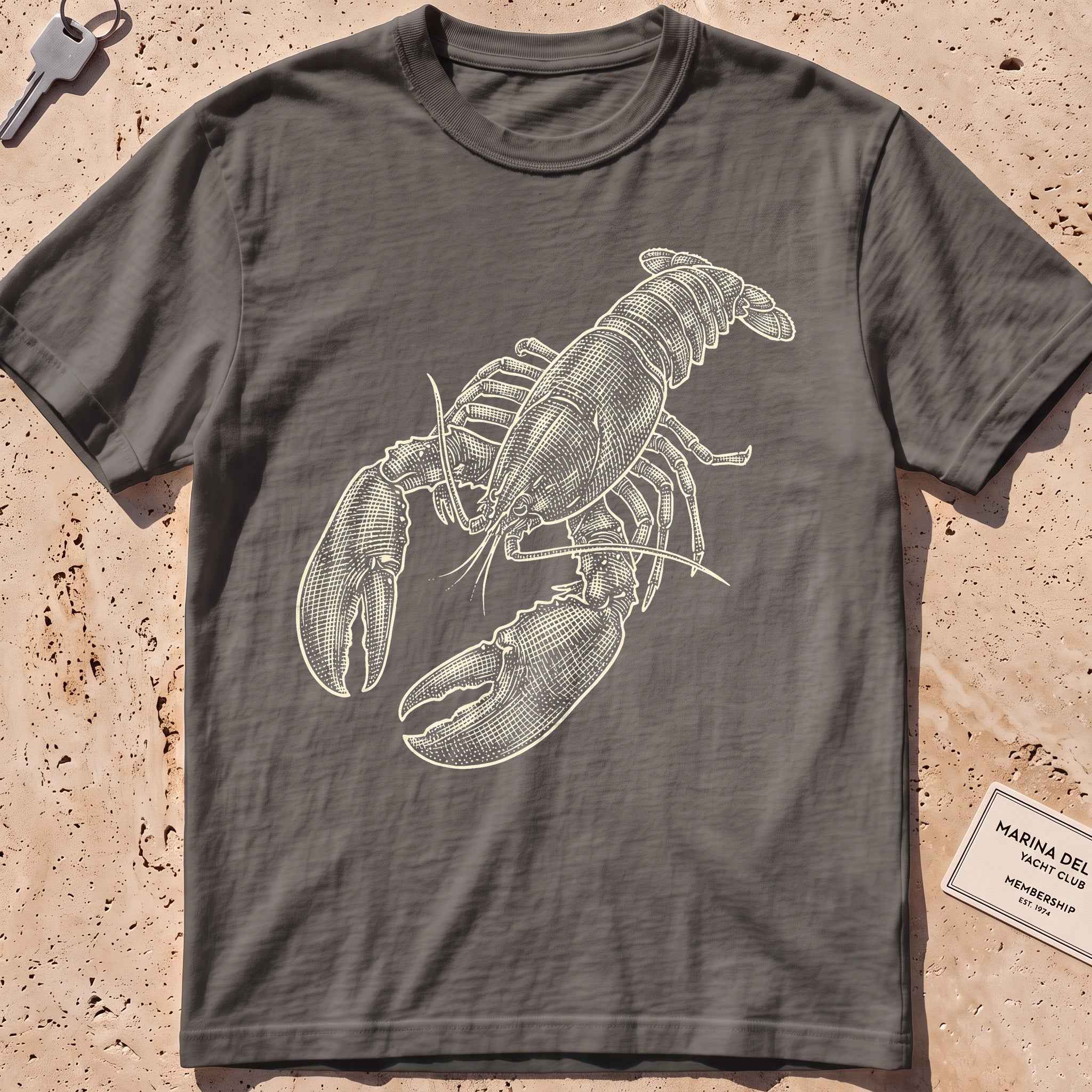 pepper heavyweight tee with a finely etched whole lobster graphic.