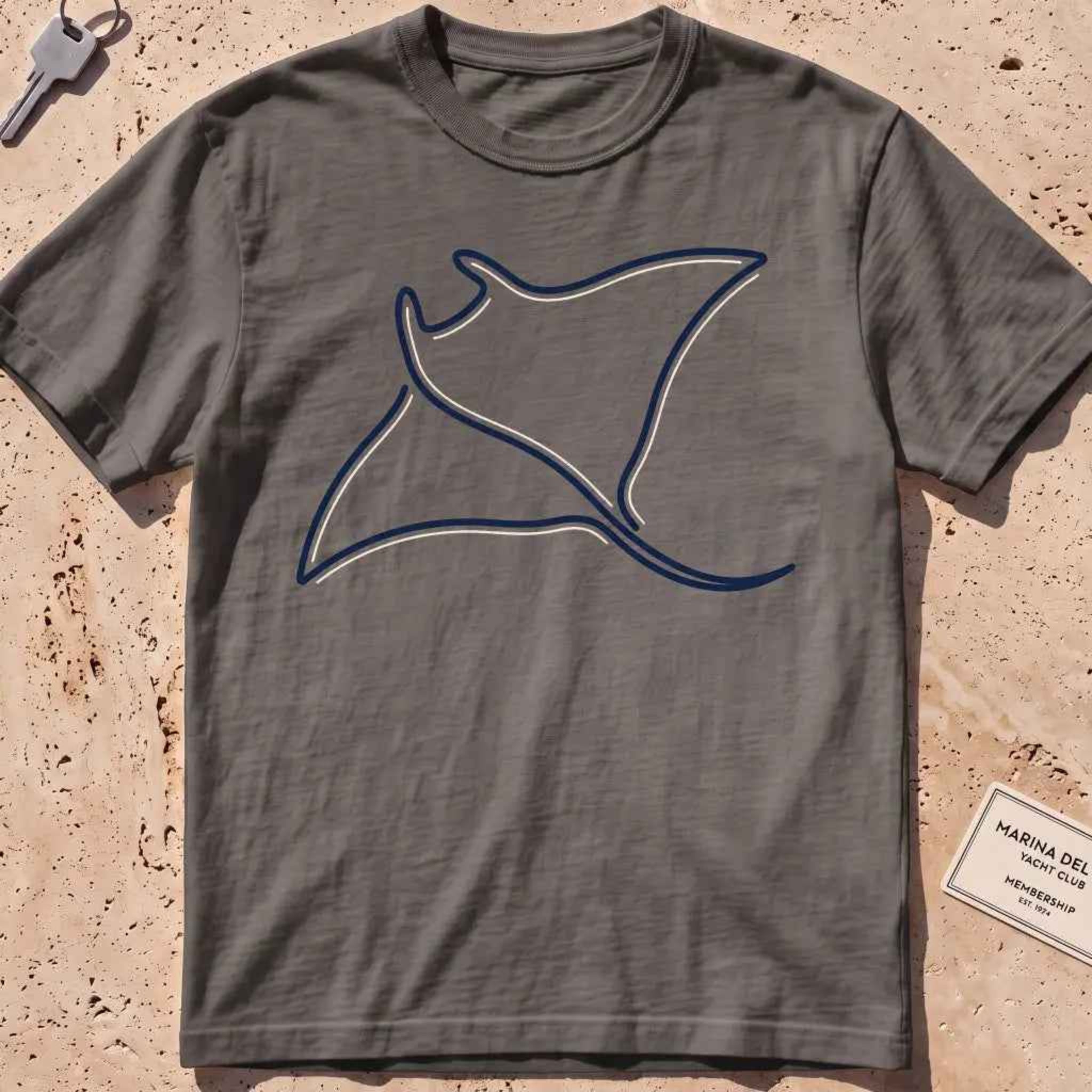 pepper heavyweight tee with a single continuous-line manta ray graphic.