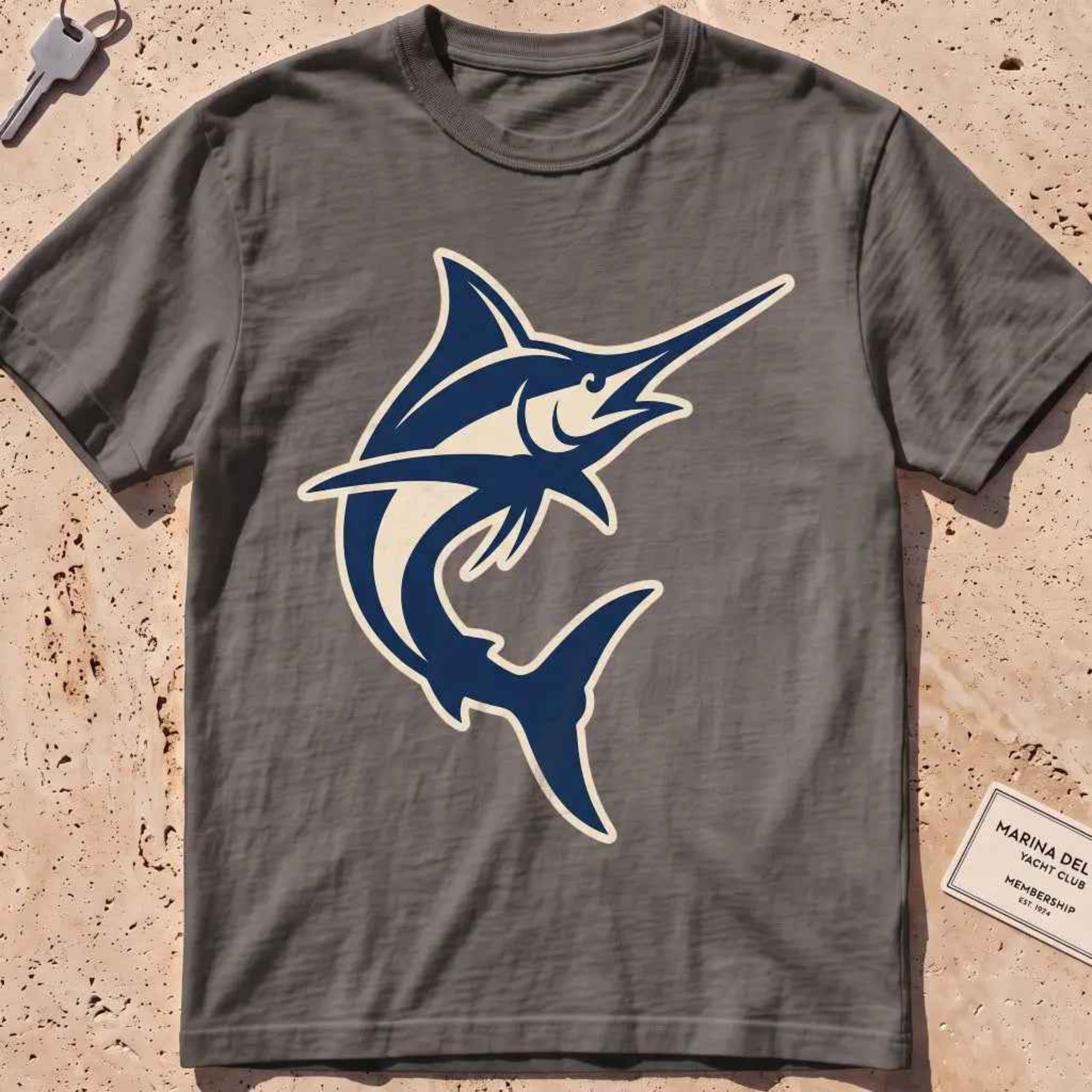 pepper heavyweight tee with a clean two-tone sport-fishing marlin silhouette graphic.