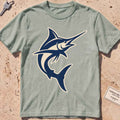heavyweight tee with a clean two-tone sport-fishing marlin silhouette graphic.