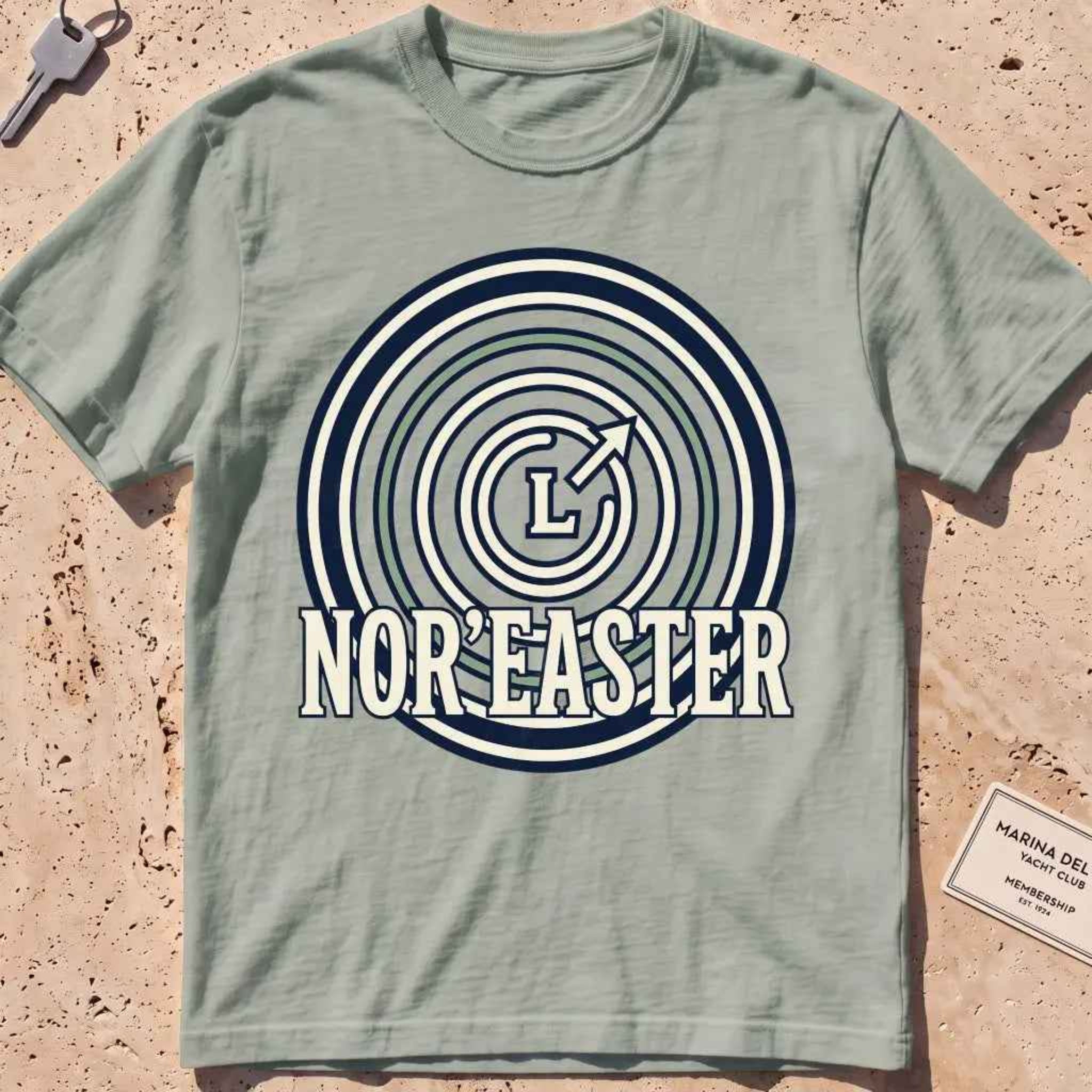 bay heavyweight tee with an isobar weather-map "Nor'easter" badge.