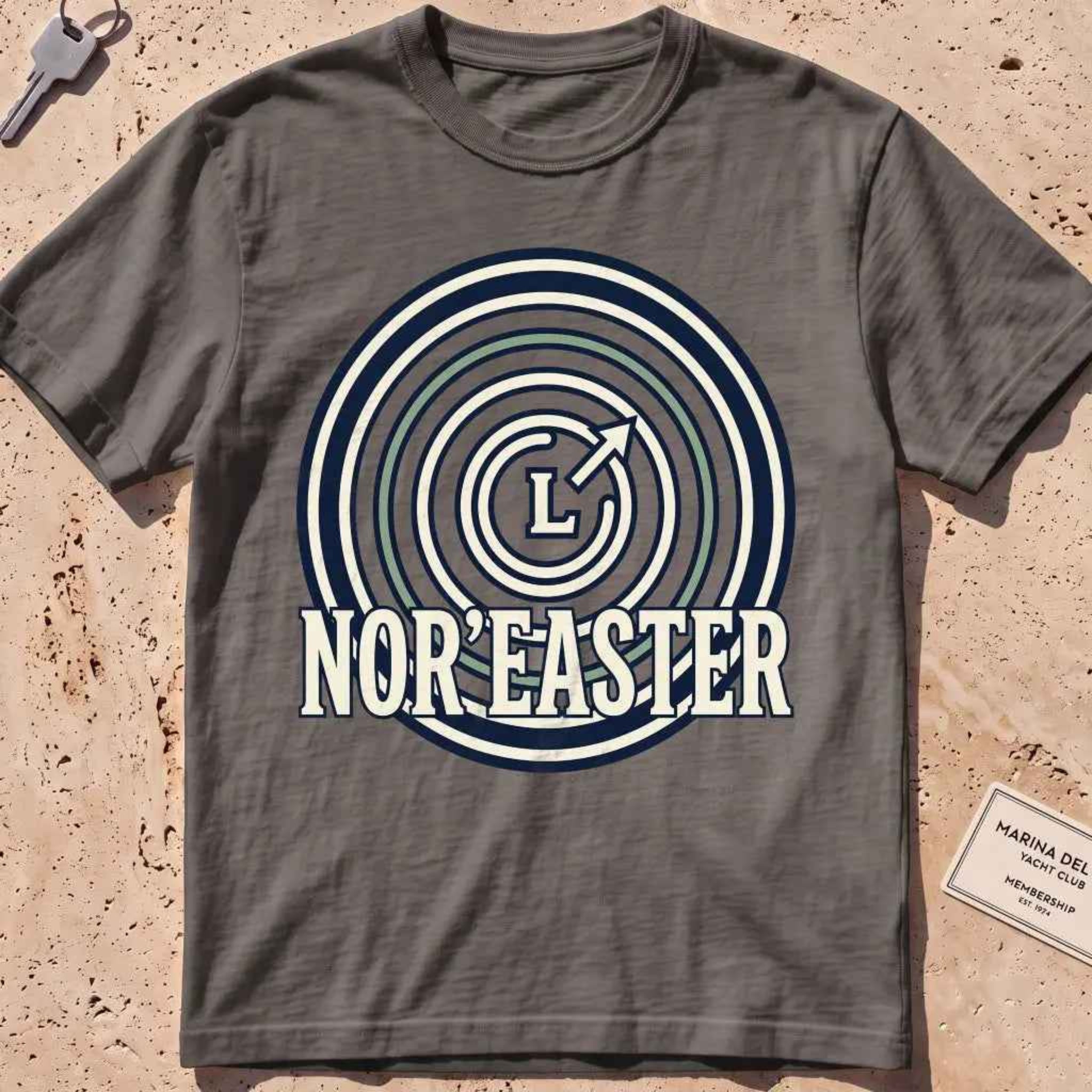 pepper heavyweight tee with an isobar weather-map "Nor'easter" badge.