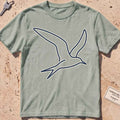 bay heavyweight tee with a wordless continuous-line tern in flight.