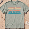 bay heavyweight tee with retro stripes and "One Degree Off Course" text.