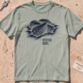 bay heavyweight tee with an etched cluster of oysters graphic.