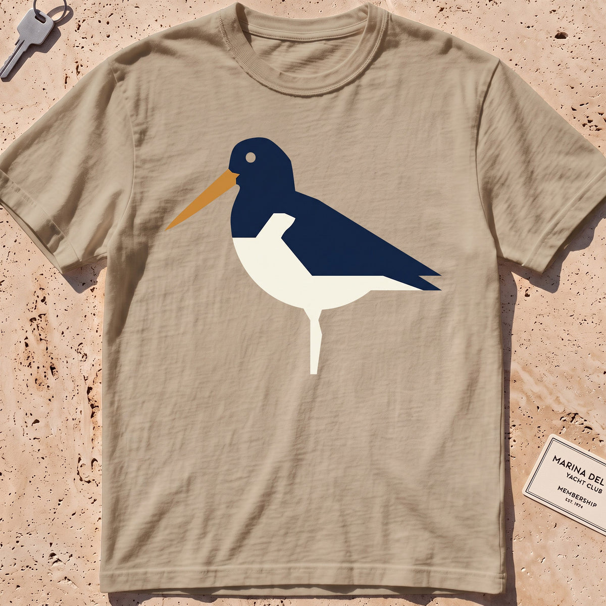 khaki heavyweight tee with an etched cluster of oysters graphic.