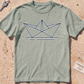 bay heavyweight tee with a minimalist folded paper-boat graphic.