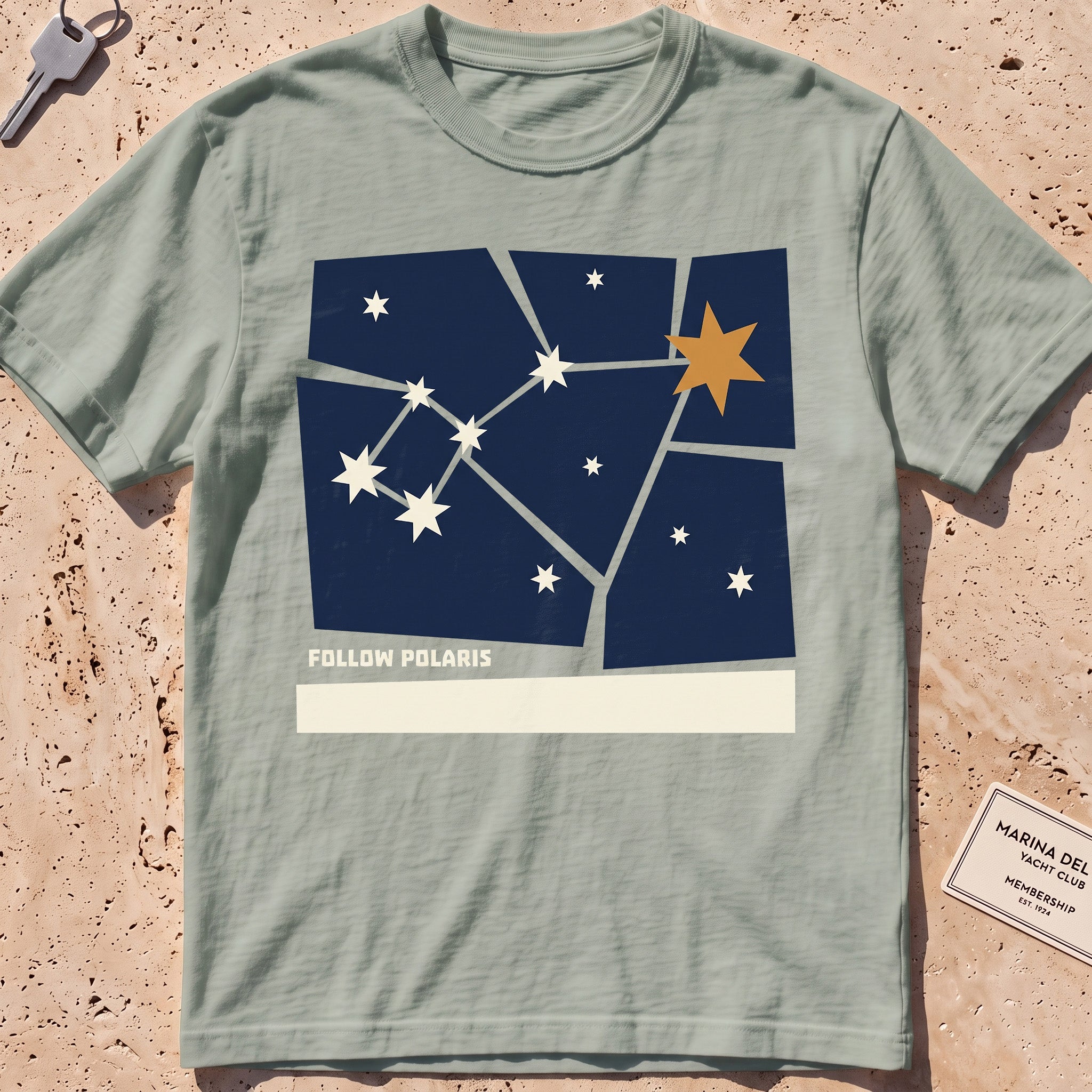 bay heavyweight tee with a Little Dipper "Follow Polaris" graphic.