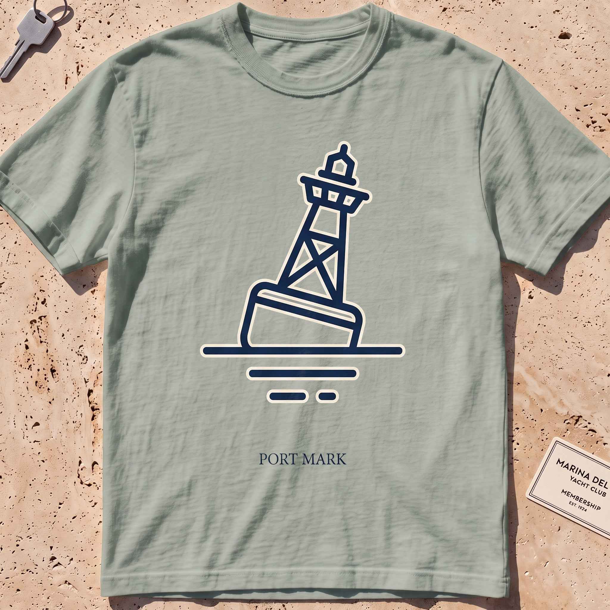 bay heavyweight tee with a single-line channel buoy "Port Mark" graphic.