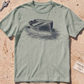 bay heavyweight tee with an etched dinghy pulled ashore graphic