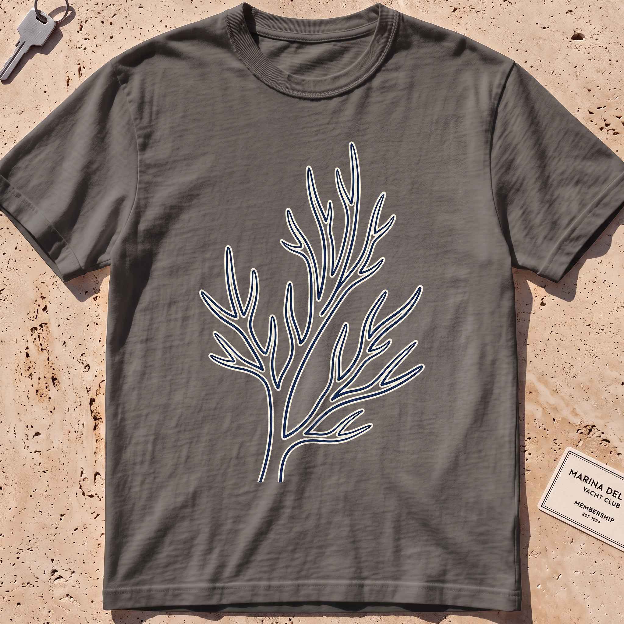 pepper heavyweight tee with a single-line coral branch graphic.