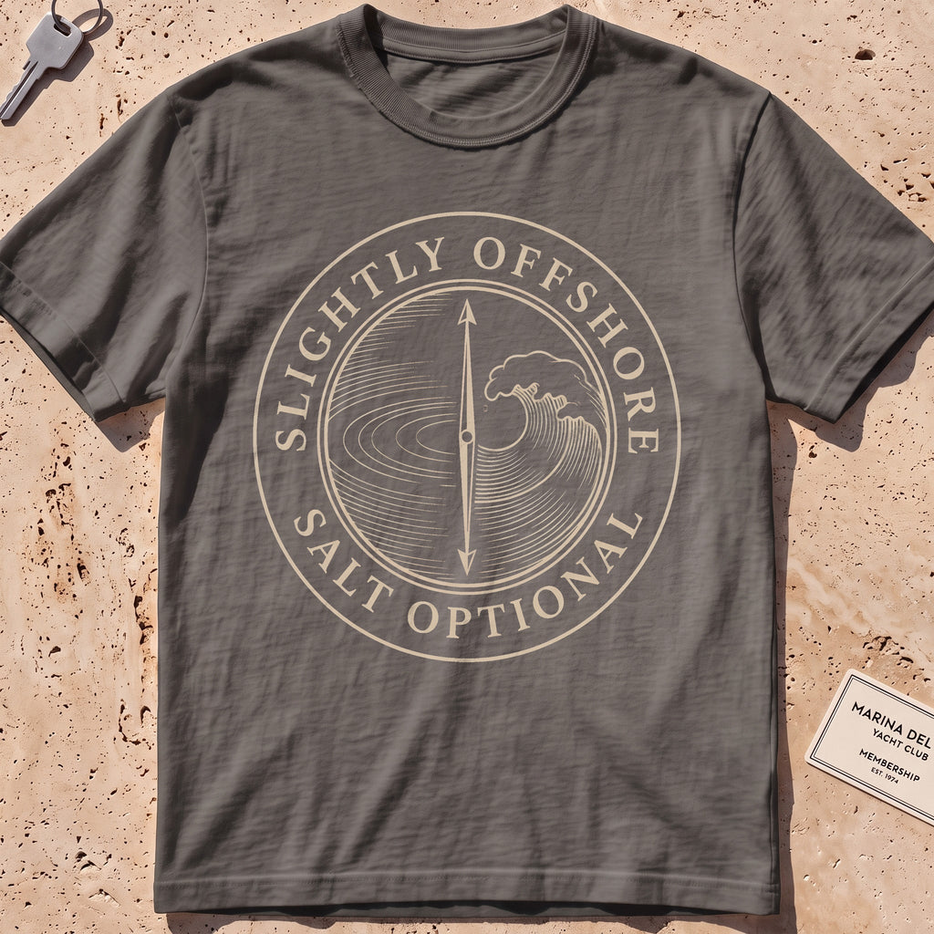pepper heavyweight tee with a split lake-and-wave "Salt Optional" crest.