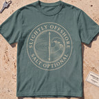 blue spruce heavyweight tee with a split lake-and-wave "Salt Optional" crest.