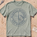 bay heavyweight tee with a split lake-and-wave "Salt Optional" crest.