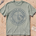 bay heavyweight tee with a split lake-and-wave "Salt Optional" crest.