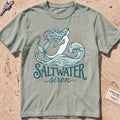 bay heavyweight tee with a mermaid line-art "Saltwater Siren" graphic.
