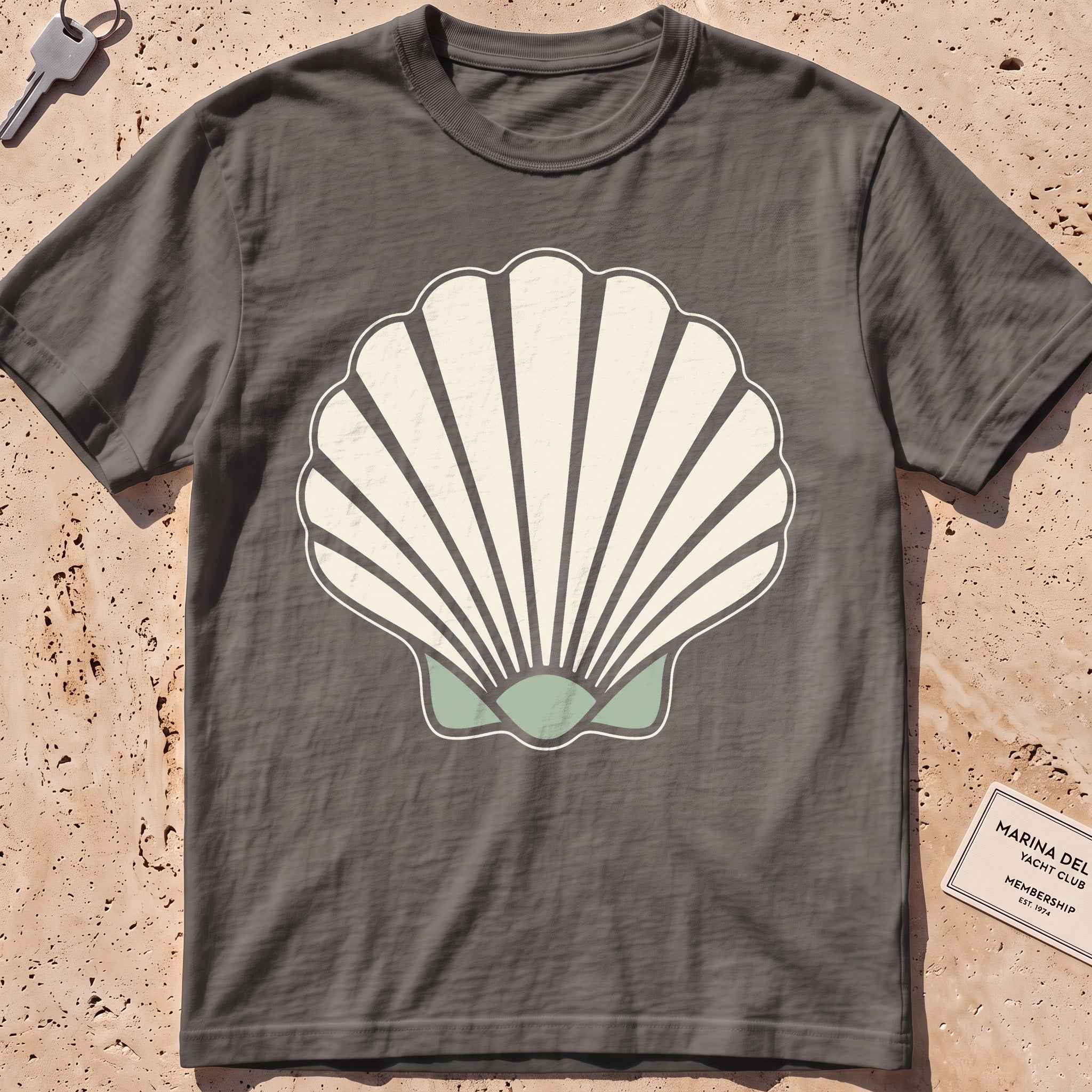 pepper heavyweight tee with a bold scallop shell graphic.